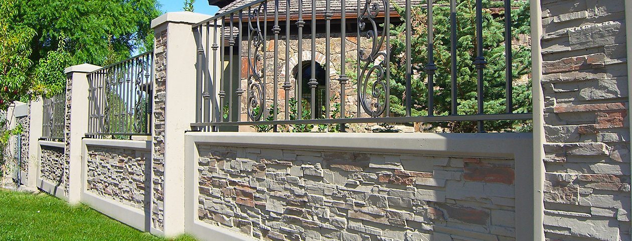 Stacked stone with wrought iron accents